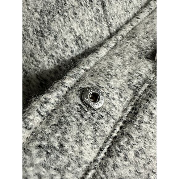 Calvin Klein Wool Blend Faux Leather Trim Bouclé Asymmetrical Coat Gray Small - Picture 13 of 16